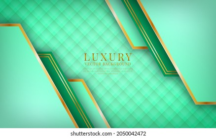 Abstract 3D green luxury background overlap layers on dark space with golden lines effect decoration. Modern template element future style concept for flyer, card, cover, brochure, or landing page