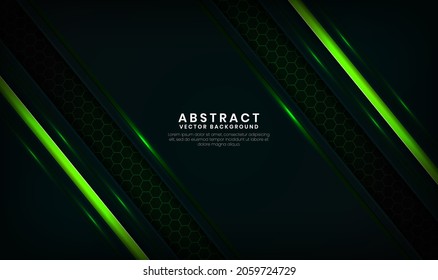 Abstract 3D green techno background overlap layers on dark space with light lines effect decoration. Modern template element future style concept for flyer, card, cover, brochure, or landing page