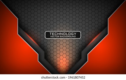 Abstract 3D grey and orange techno background overlap layers on dark space with light effect decoration. Modern graphic design template elements for flyer, card, cover, brochure, or landing page