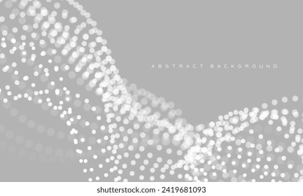 Abstract 3D grey particles flow wave dot landscape digital data structure future mesh grid technology background vector illustration.