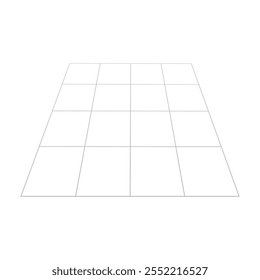 Abstract 3D grid, mesh in perspective. Checkered spatial squares pattern, squares design element. Vector isolated 4x4 light pale 