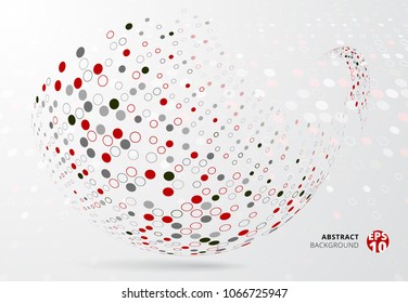 Abstract 3d halftone dots patter red, black and gray color wrap on curve circle on white background. Vector illustration