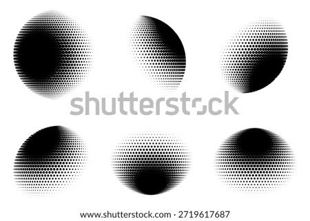 Abstract 3D Halftone Dotted Sphere and Ellipse Set