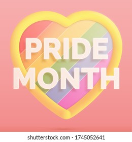 Abstract 3d heart, minimal, cute vector illustration in soft shades. Pride Month. Celebration realistic vector illustration. LGBTQI - lesbian, gay, bisexual, transgender, questioning, intersex. 