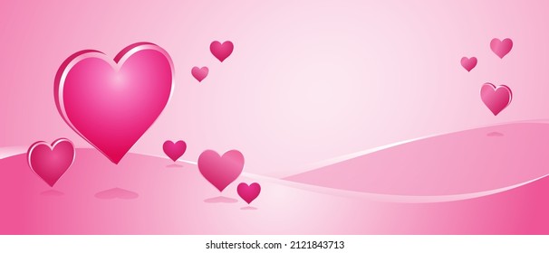 Abstract 3D heart shape color pink rose. Heart balloons garden shine in the wind on a pink sky isolated background. Blur texture white rose gradient red. Concept world pink day for mom love. vector