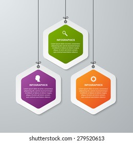 Abstract 3D hexagon business options infographics template. 