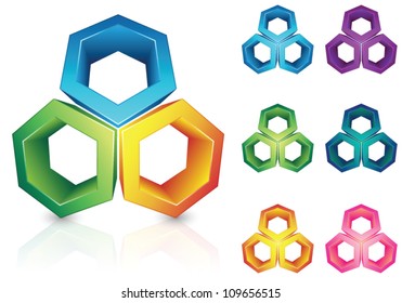 Abstract 3d hexagon icons set