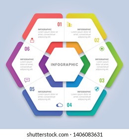 Abstract 3D Hexagon Infographic Template With Six Options For Workflow Layout, Diagram, Annual Report, Web Design