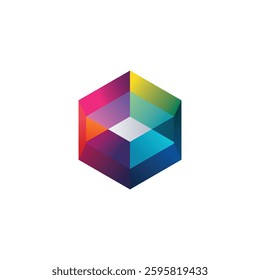Abstract 3D Hexagonal Cube with Colorful Spectrum Effect.
An abstract hexagonal logo with an elegant spectrum color effect, suitable for digital branding and futuristic designs.