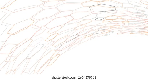 Abstract 3D hexagonal mesh with a curved, wave-like structure in soft pastel colors. A futuristic and dynamic design perfect for digital, technology, and innovation themes.