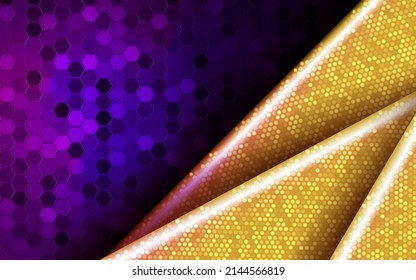 Abstract 3D hexagonal shape background with purple and golden gradient, Decorative element for design