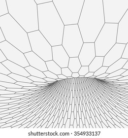 Abstract 3d Hexagonal Surface Looks Like Funnel. Futuristic Technology Style. Perspective Grid Background Texture. Cyberspace hexagon grid. 3d technology vector 