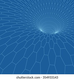 Abstract 3d Hexagonal Surface Looks Like Funnel. Futuristic Technology Style. Perspective Grid Background Texture. Cyberspace hexagon grid. 3d technology vector 