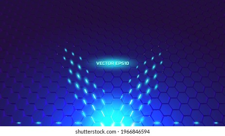 Abstract 3d hexagons background with bright cyan glow and laser beams