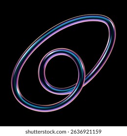 Abstract 3D holographic shape with neon glow and glossy surface in Y2K style. Futuristic vector element for digital design and modern visual composition