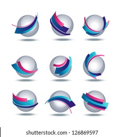 Abstract 3d icon set with colorful stripes