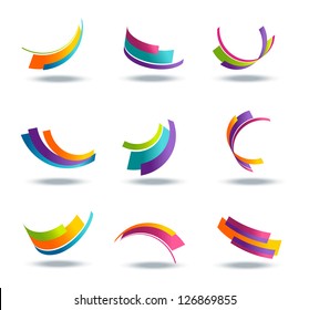 Abstract 3d icon set with colorful ribbon elements