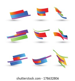 Resumen conjunto de iconos 3d con elementos coloridos de cinta