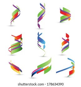 Abstract 3d icon set with colorful ribbon elements