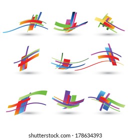 Abstract 3d icon set with colorful ribbon elements