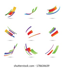 Abstract 3d icon set with colorful ribbon elements