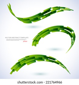 Abstract 3d icon set with green ribbon elements. Design elements with spiral motion. 
