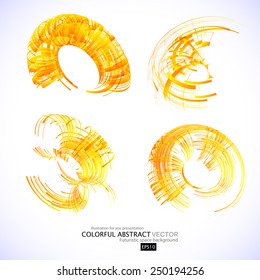 Abstract 3d icon set with green ribbon elements. Design elements with spiral motion.