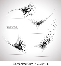 Abstract 3d icon set with red  ribbon elements. Design elements with spiral motion.