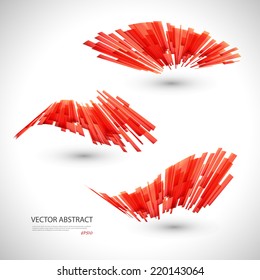 Abstract 3d icon set with red ribbon elements. Design elements with spiral motion. 