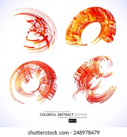 Abstract 3d icon set with red ribbon elements. Design elements with spiral motion. 