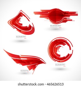 Abstract 3d icon set with red ribbon elements. Design elements with spiral motion.