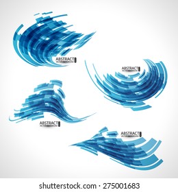 Abstract 3d icon set with  ribbon blue  elements. Design elements with spiral motion.