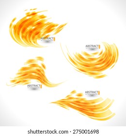 Abstract 3d icon set with  ribbon yellow elements. Design elements with spiral motion.