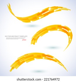 Abstract 3d icon set with yellow ribbon elements. Design elements with spiral motion. 