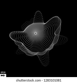 Abstract 3d Illuminated distorted Mesh Sphere . Neon Sign . Futuristic Technology HUD Element . Elegant Abstract Destroyed Sphere . Big data visualization .