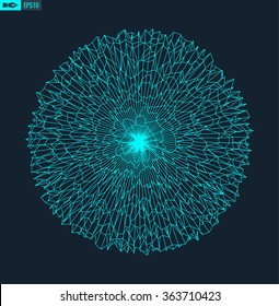 Esfera de malla distorsionada iluminada en 3d. Signo neón . Elemento HUD de tecnología futurista . Elegante Esfera Destruida. Gran visualización de datos.