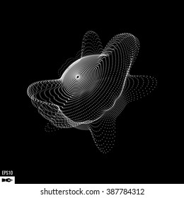 Abstract 3d Illuminated distorted Mesh Sphere . Neon Sign . Futuristic Technology HUD Element . Elegant Abstract  Destroyed  Sphere . Big data visualization .