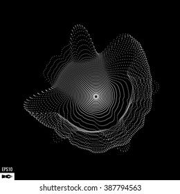 Abstract 3d Illuminated distorted Mesh Sphere . Neon Sign . Futuristic Technology HUD Element . Elegant Abstract  Destroyed  Sphere . Big data visualization .