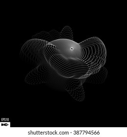 Abstract 3d Illuminated distorted Mesh Sphere . Neon Sign . Futuristic Technology HUD Element . Elegant Abstract  Destroyed  Sphere . Big data visualization .