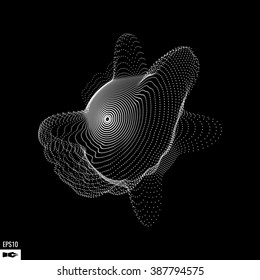 Abstract 3d Illuminated distorted Mesh Sphere . Neon Sign . Futuristic Technology HUD Element . Elegant Abstract  Destroyed  Sphere . Big data visualization .