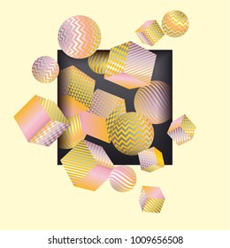 Abstract 3d illusion geometric composition in pale pastel yellow and pink colors.