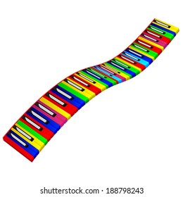 abstract 3d illustration of colorful piano keyboard over white background