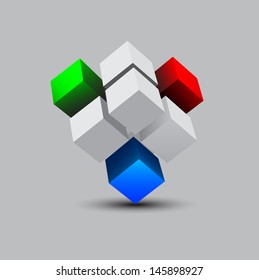 abstract 3d illustration of cube assembling from blocks