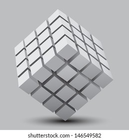 abstract 3d illustration of cube assembling from blocks 