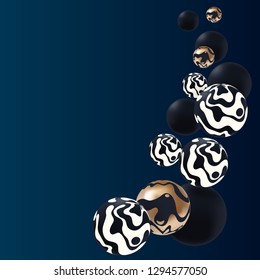 abstract 3D illustration of decorative balls on a dark background, vector