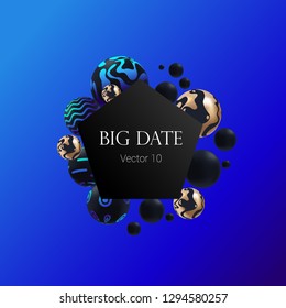 abstract 3D illustration of decorative balls on blue background, vector, big date