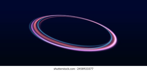 Abstract 3d illustration neon background. luminous swirling. Set of neon glowing circles. Glowing rings on dark background. Vector illustration. Swirl glow magic line trail. Light effect motion.	
