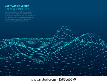 Abstract 3D image of a mountain landscape made of many particles. View from a great height. Stock vector illustration.