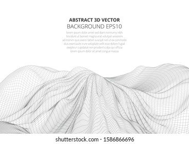 Abstract 3D image of a mountain with a polygonal mesh. View from a great height. Landscape on a white background. Stock vector illustration.