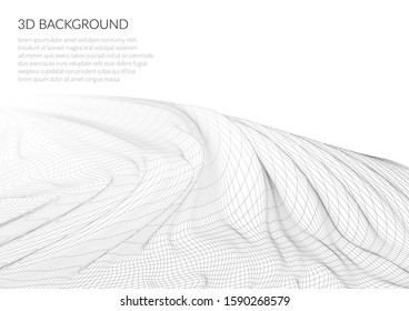 Abstract 3D image of a mountain with a polygonal mesh. View from a great height. Landscape on a white background. Stock vector illustration.